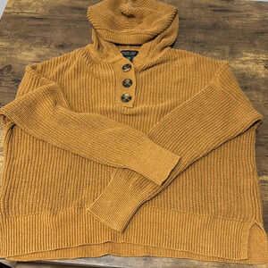 Rachel Zoe Oversized hooded cotton cable knit cropped sweater Mustard Size M.